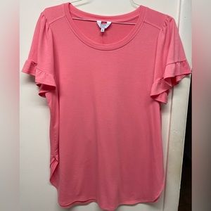 crown & ivy Pink Ruffle Sleeve Tee